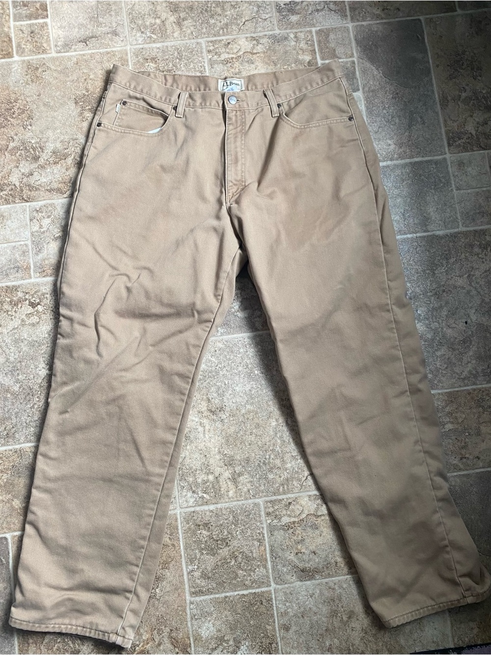 L.L.Bean Men’s Flannel Lined Pants 38x32 Tan Khaki Outdoor Casual Winter